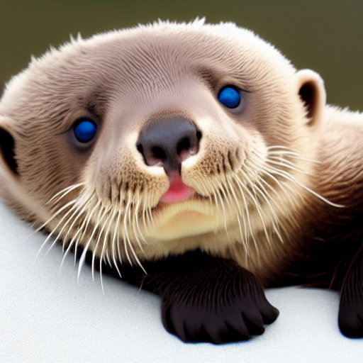 A cute baby sea otter with blue eyes