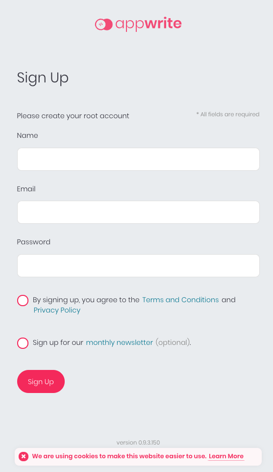 Sign up page screenshot