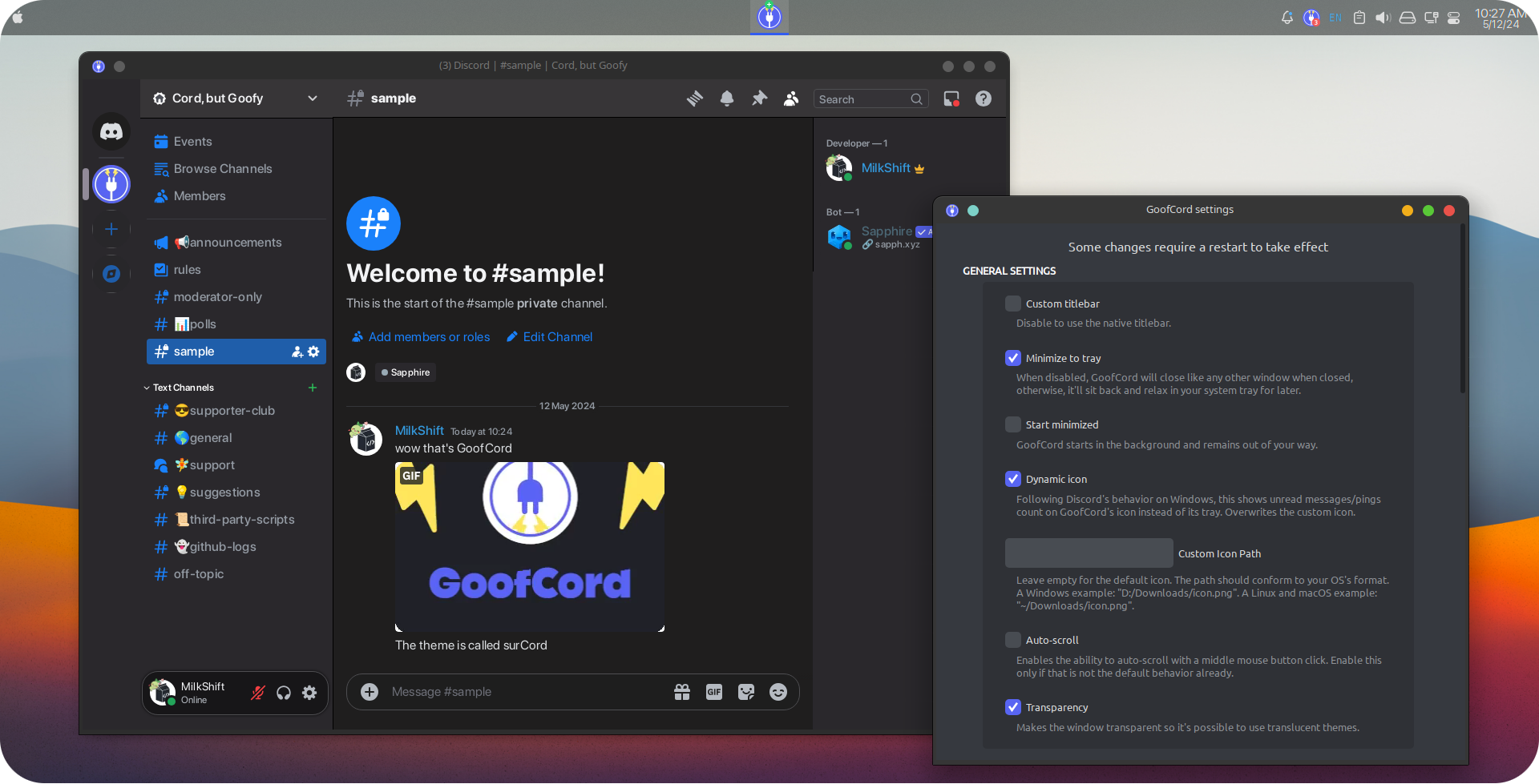 Screenshot of GoofCord