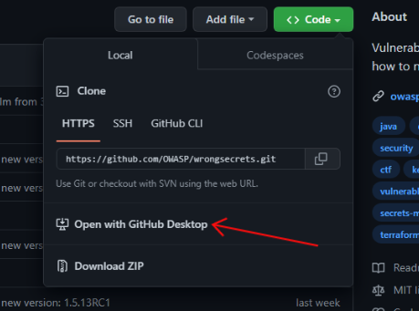 Click 'Open the GitHub Desktop' from the code dropdown