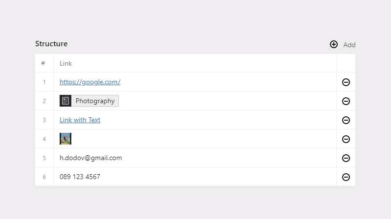 links in structure field