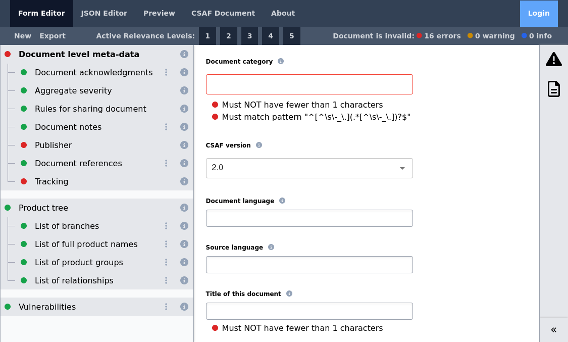 Secvisogram CSAF Editor Screenshot