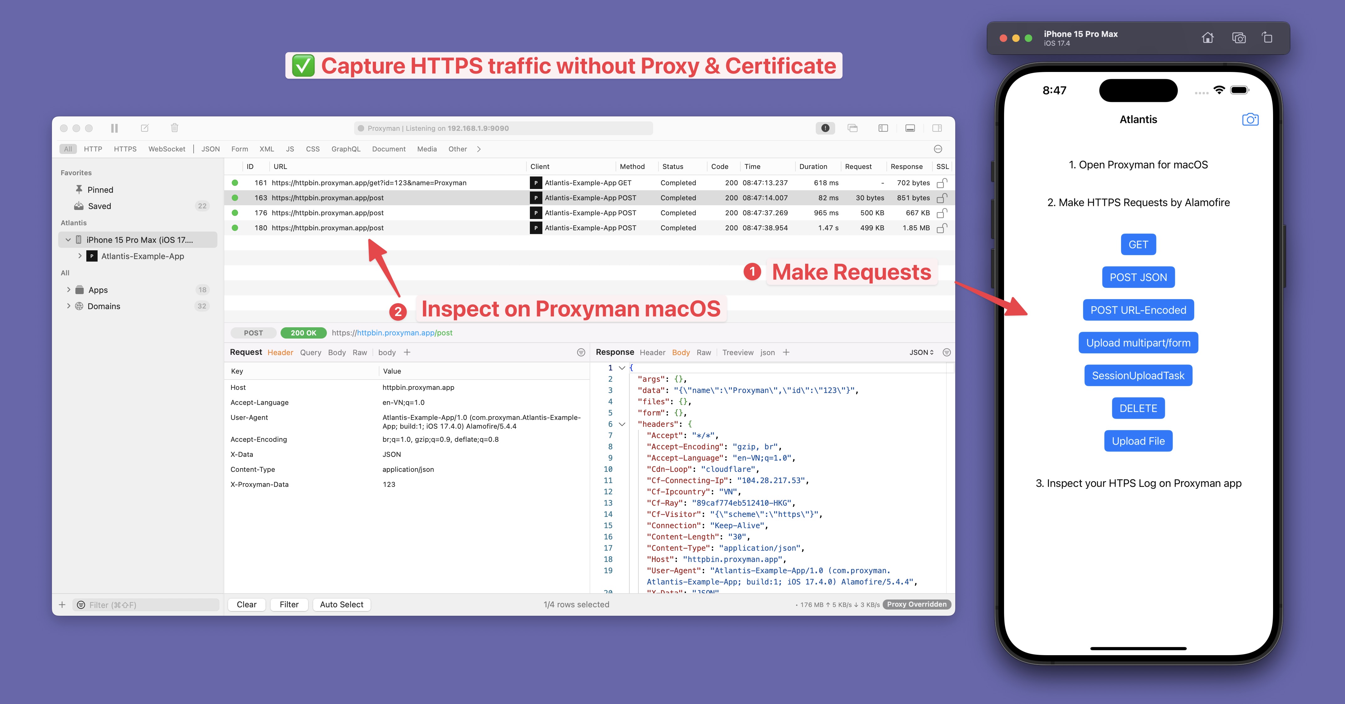 Atlantis: Capture HTTP/HTTPS traffic from iOS app without Proxy and Certificate with Proxyman