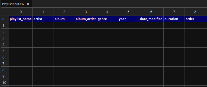 PlaylistInput CSV Input File