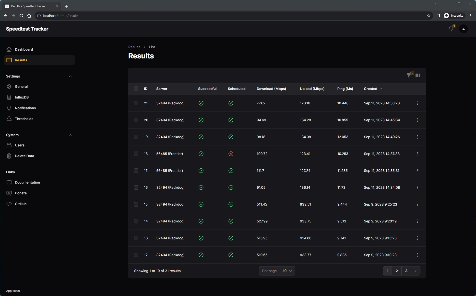 Results page