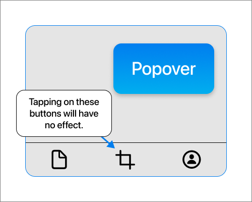 Popover overlaid over some buttons. Tapping on the buttons has no effect.
