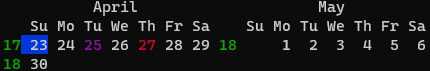 Calendar example output