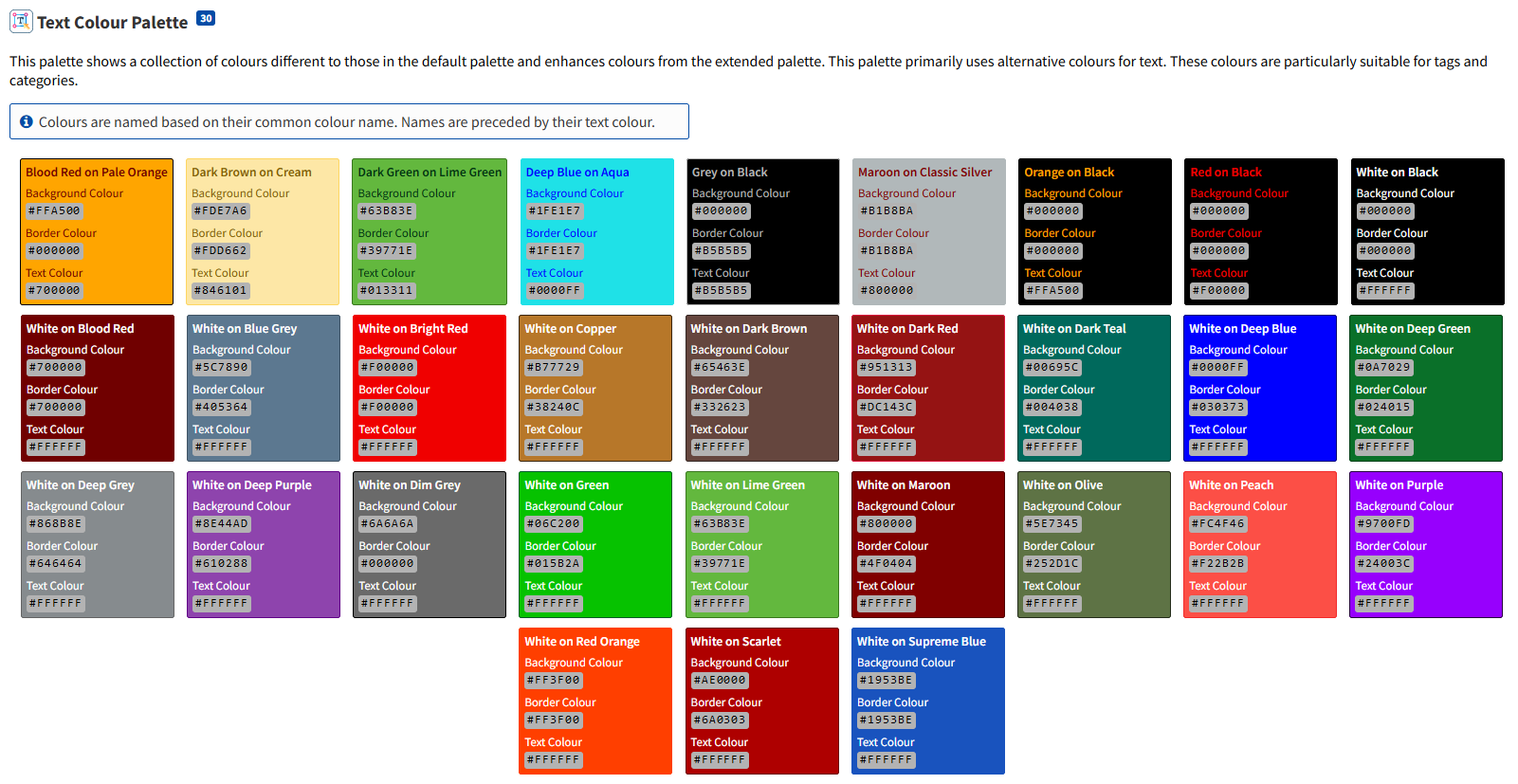 Text Color Palette