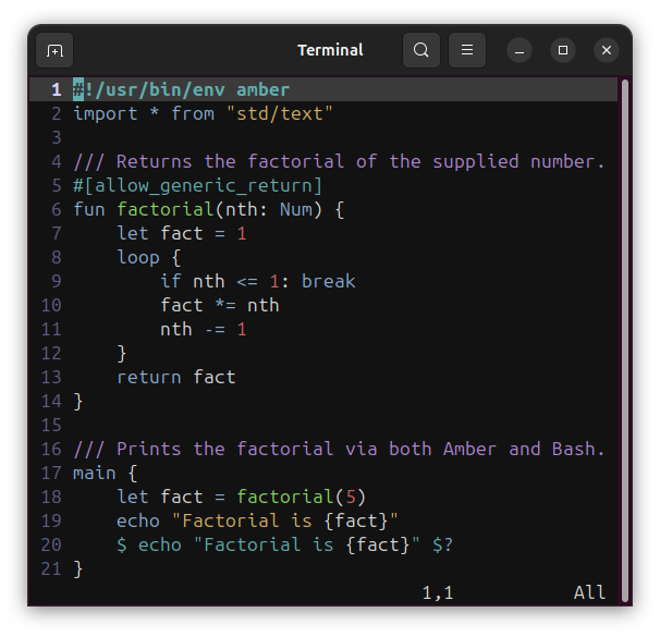 Amber Vim plugin in action