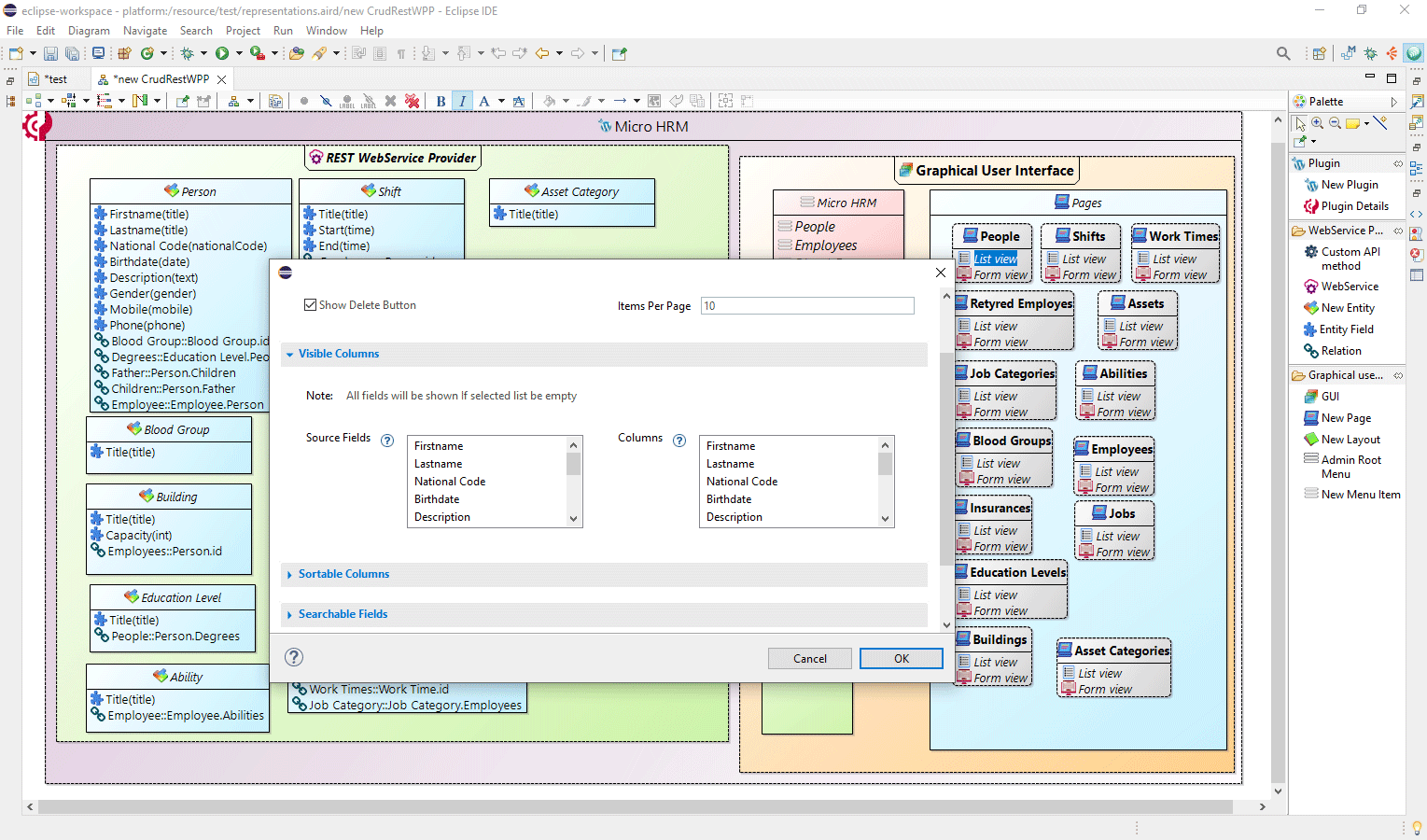 Graphical modeling editor screenshot