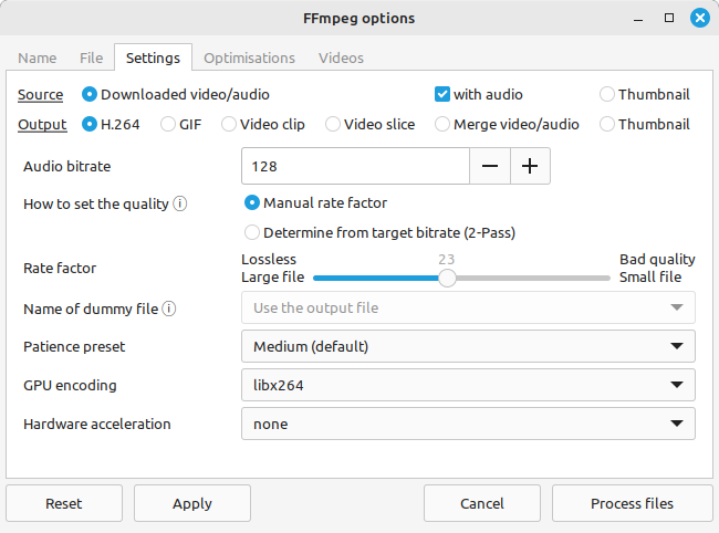 Advanced FFmpeg settings