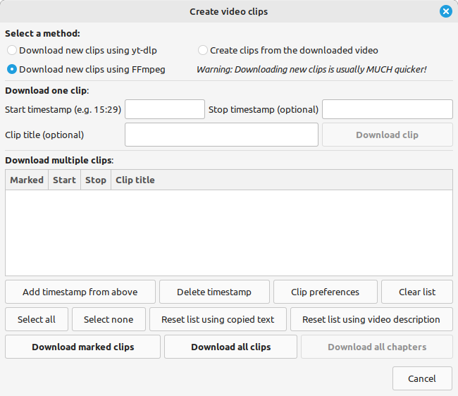 Create video clips window