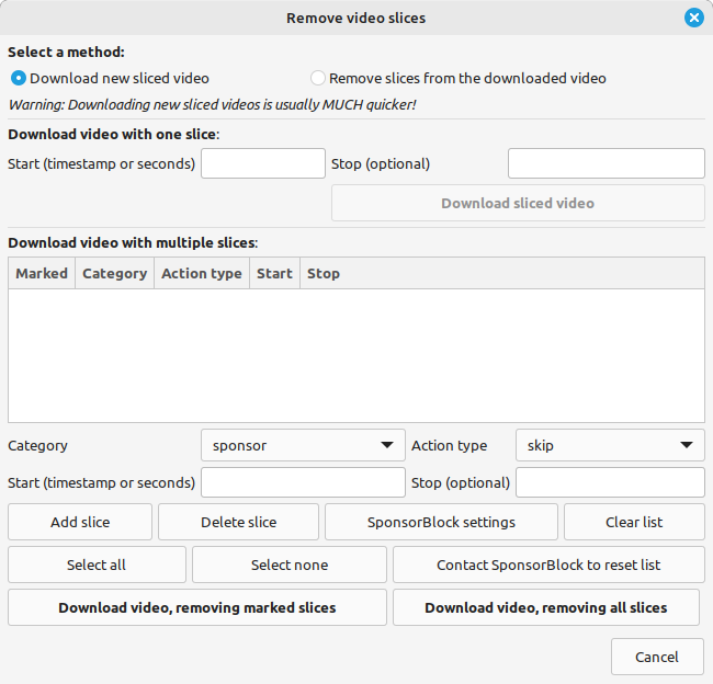 Remove video slices window