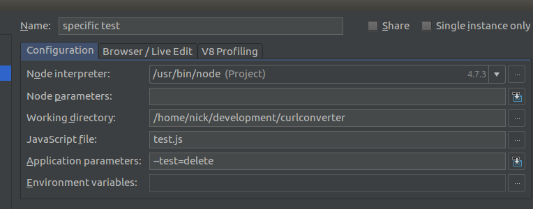 Screenshot of intellij debug configuration