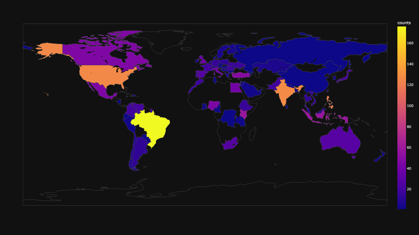 map of counts of participants