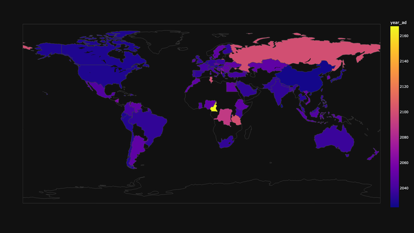 map of prediction of year of introduction of automated cars