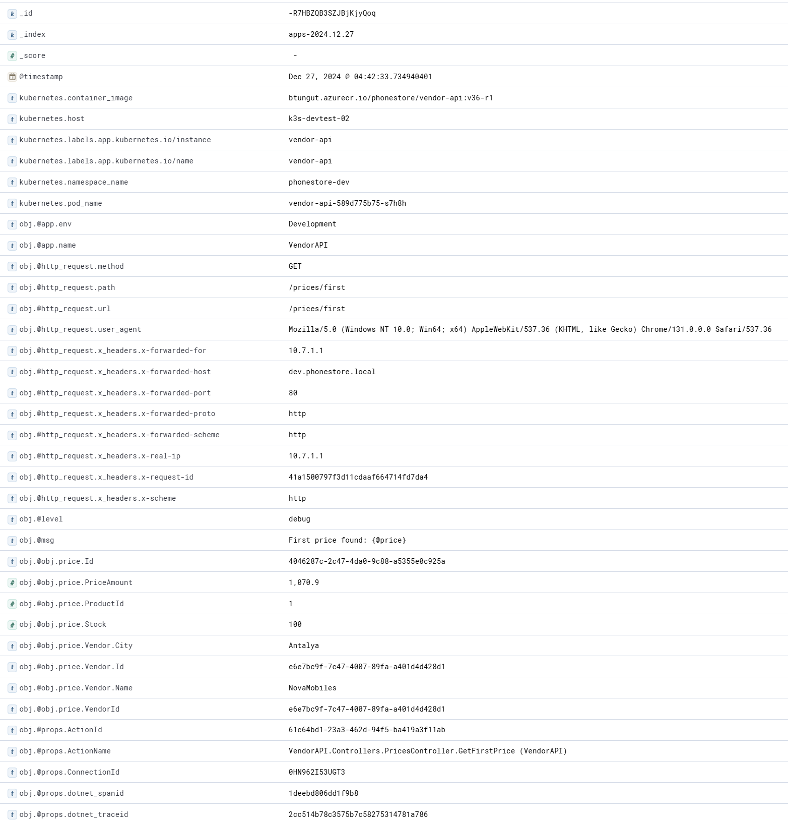 Parsed log entry