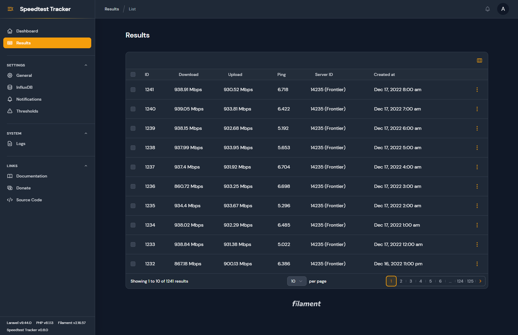 Results page