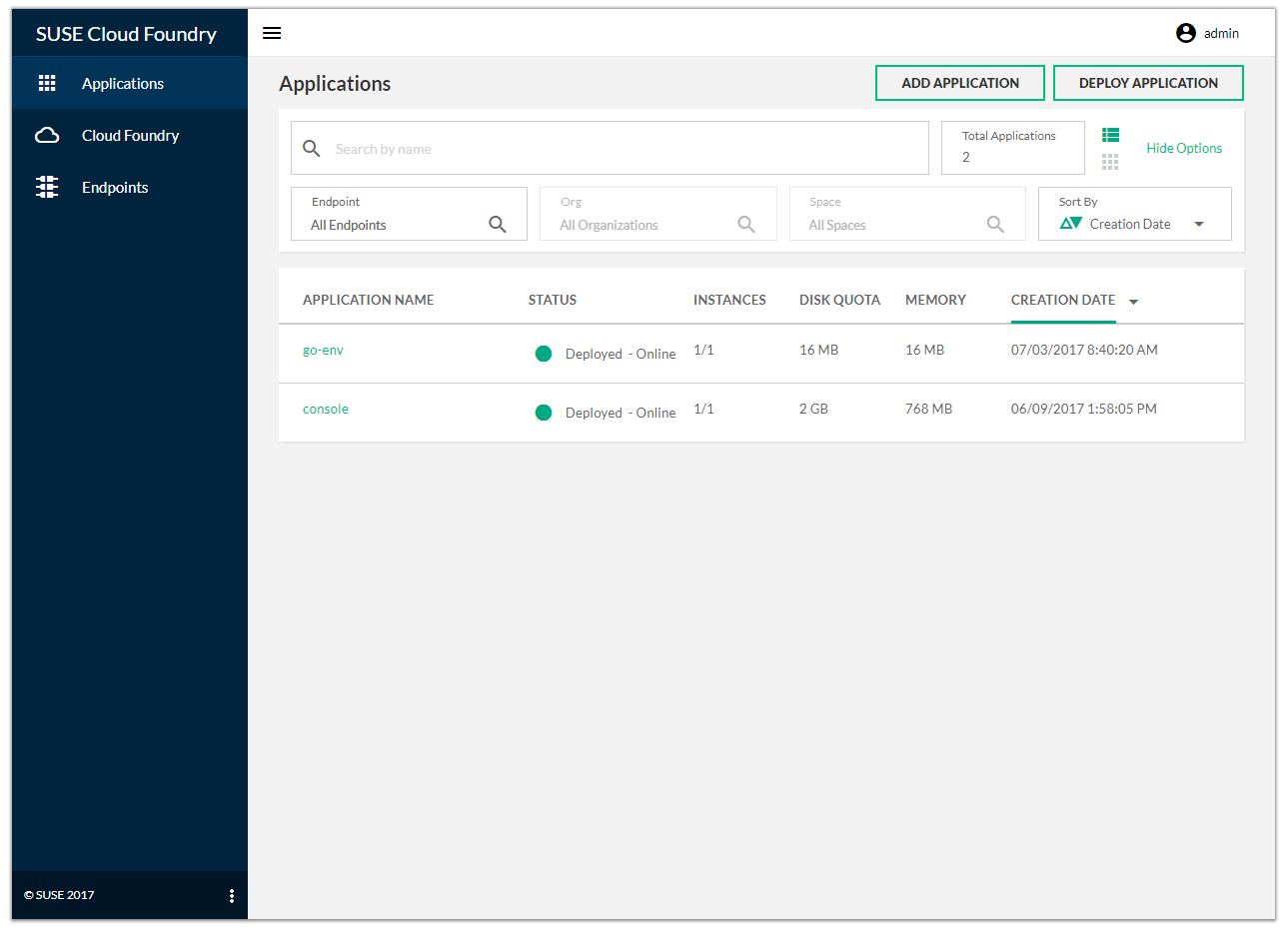 Stratos UI Application view