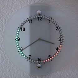 Backward facing glass clock with LED circle