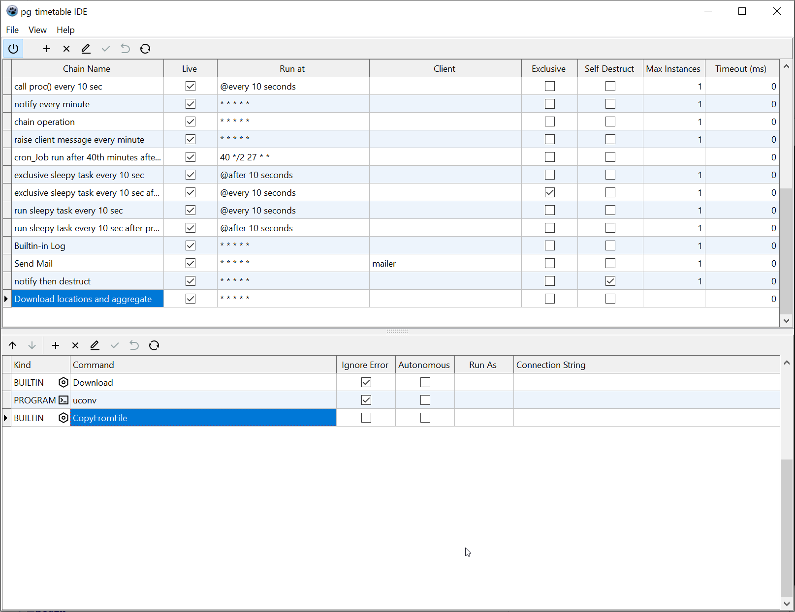 pg_timetable_gui main window