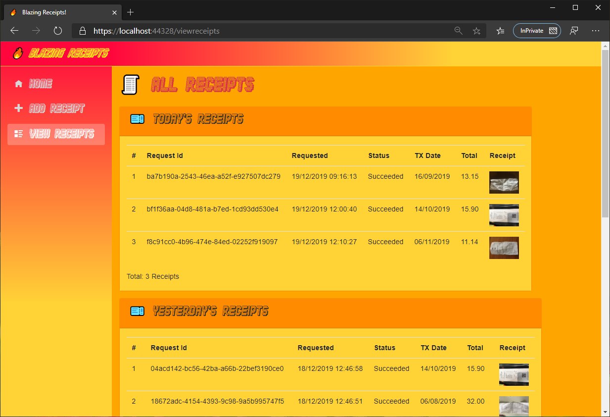Blazing Receipts - view receipts