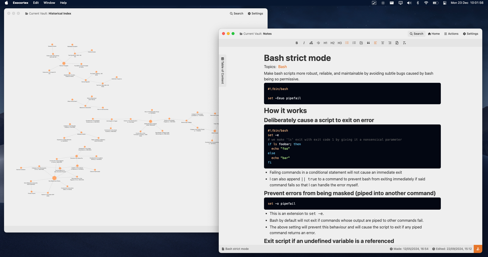 Screenshot of Exocortex interface demonstrating node-based thinking.