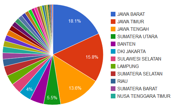 Pie chart of Indonesian population per province