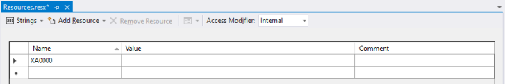 Managed Resources Editor with XA0000 as the name for a resource