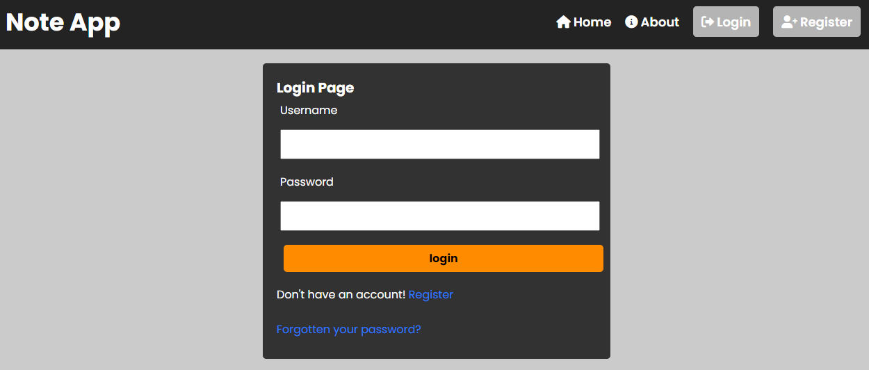 Note App Login Page