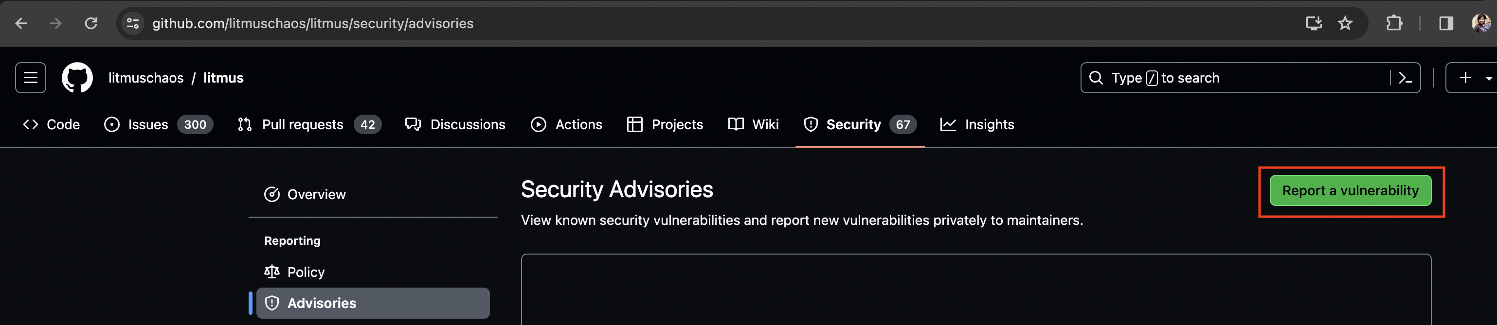 Github Report a Vulnerability