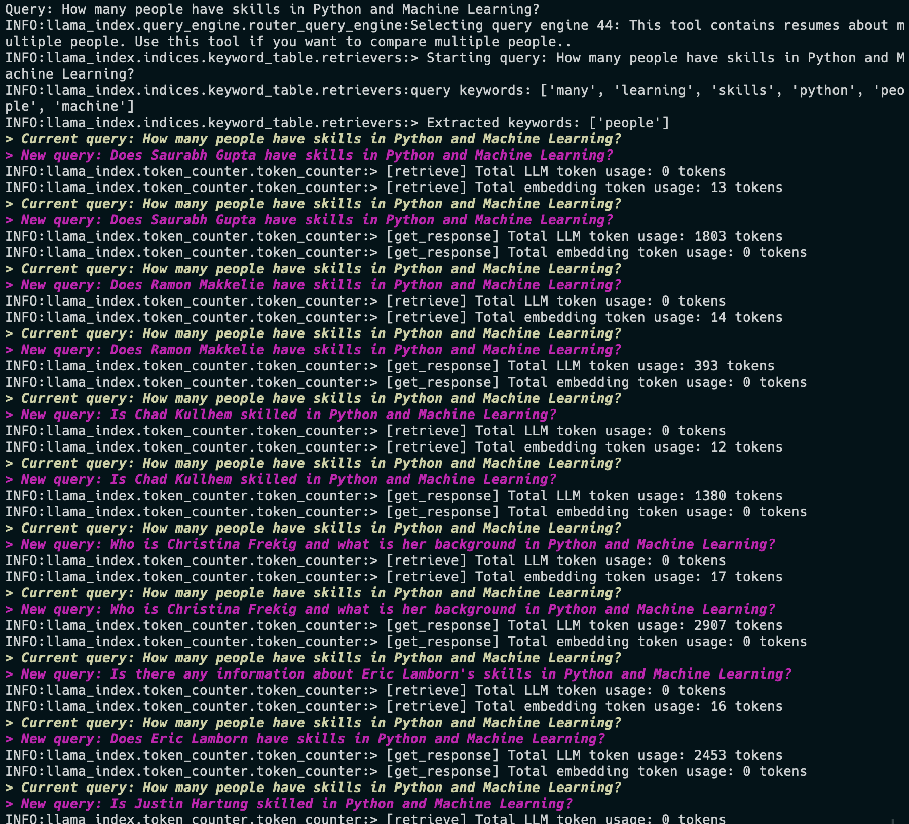 Command line test for queries - screenshot