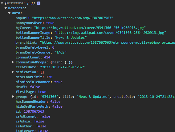 An image showing the JSON output in the browser console.