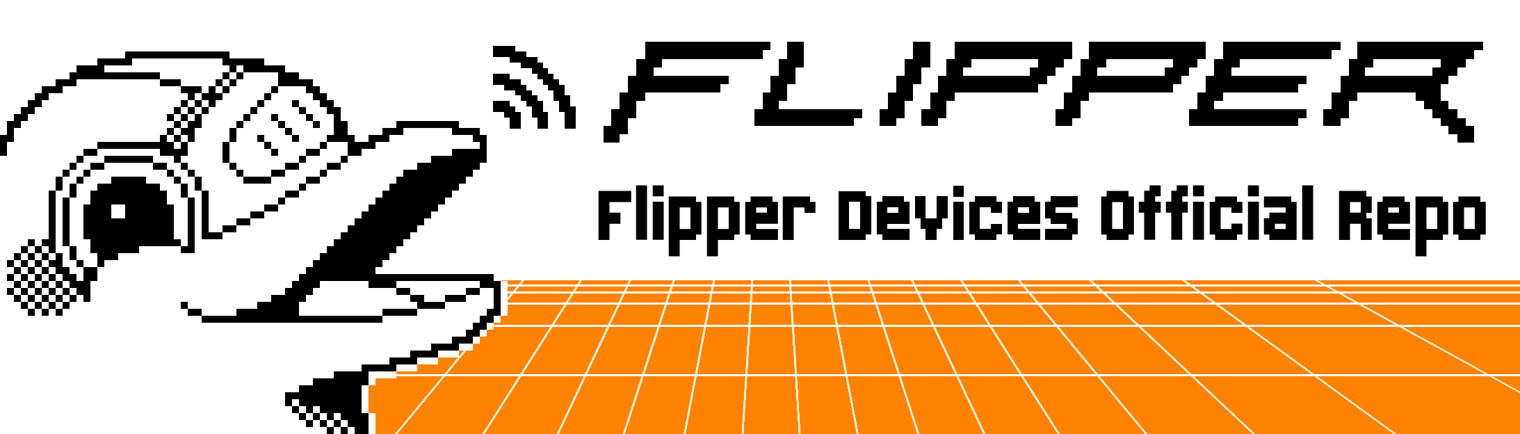 A pixel art of a Dophin with text: Flipper Devices