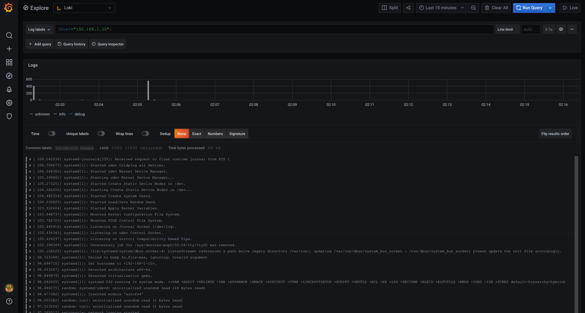 Screenshot of Loki Logs in Grafana Explore