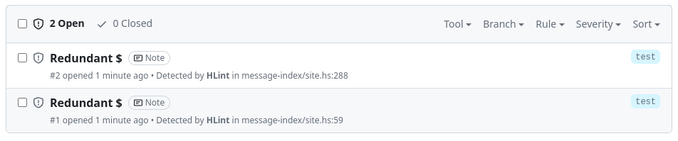 In code scanning dashboard