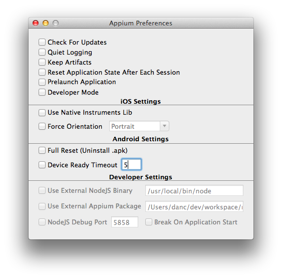 Appium Preferences