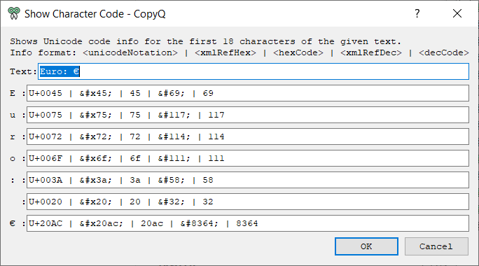 Show Character Code Dialog