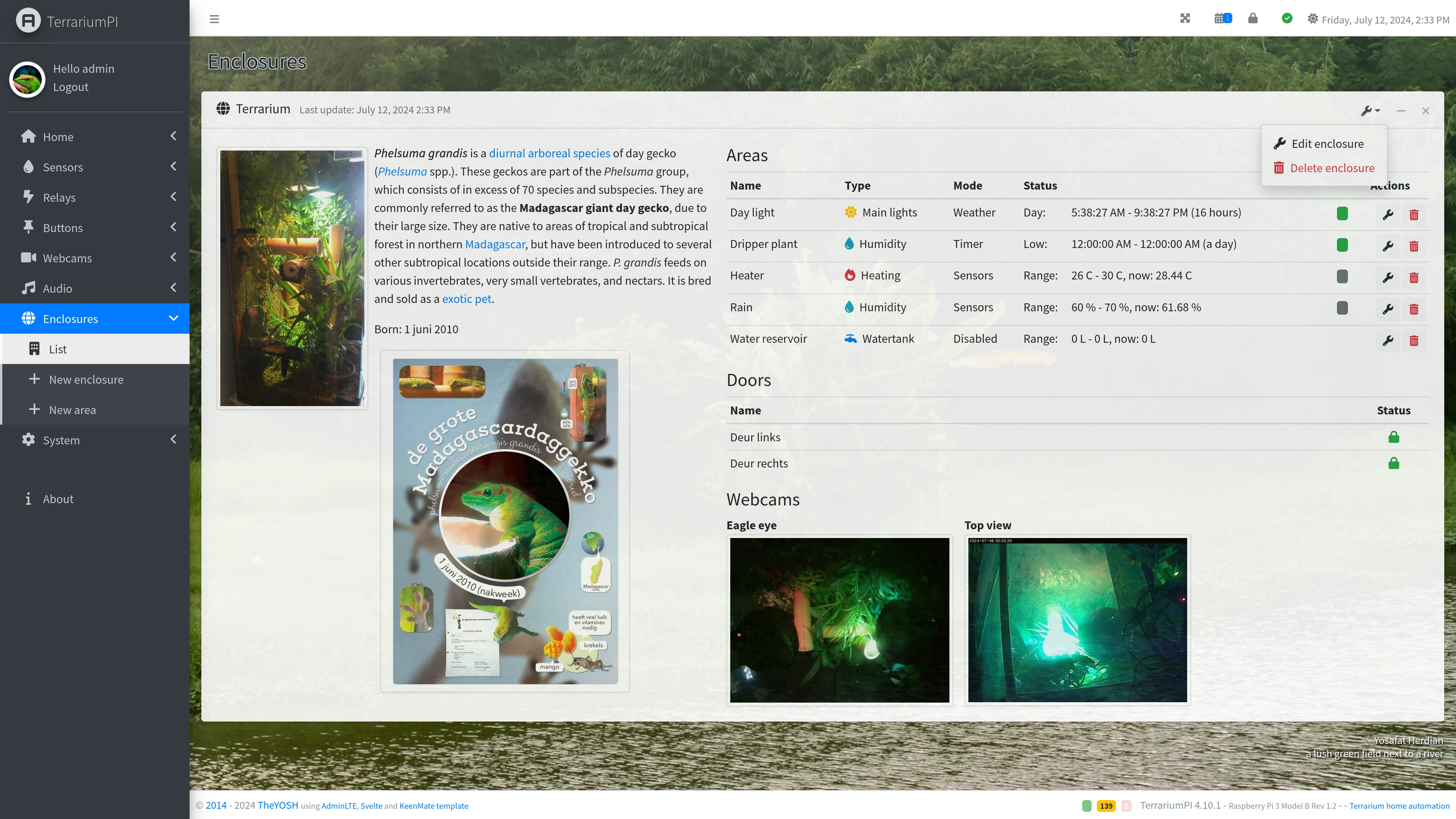 TerrariumPI 4.0 Enclosure list screenshot