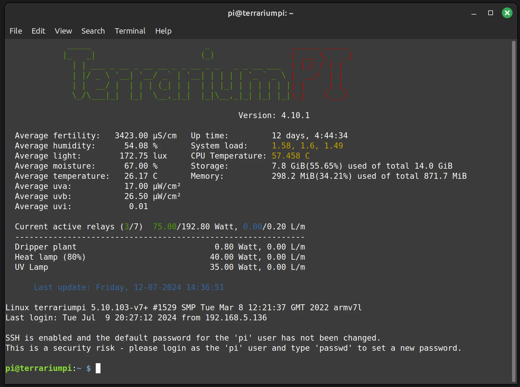 TerrariumPI 4.0 MOTD screenshot