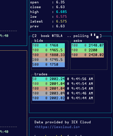 rainbow colored order book for $tsla, showing active polling