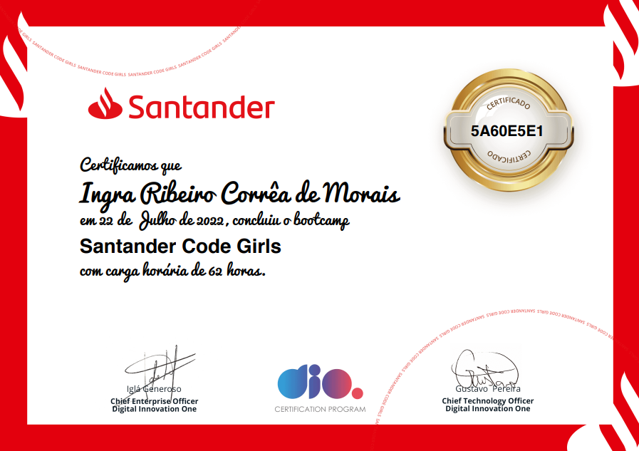 Certificado Bootcamp Santander Code Girls