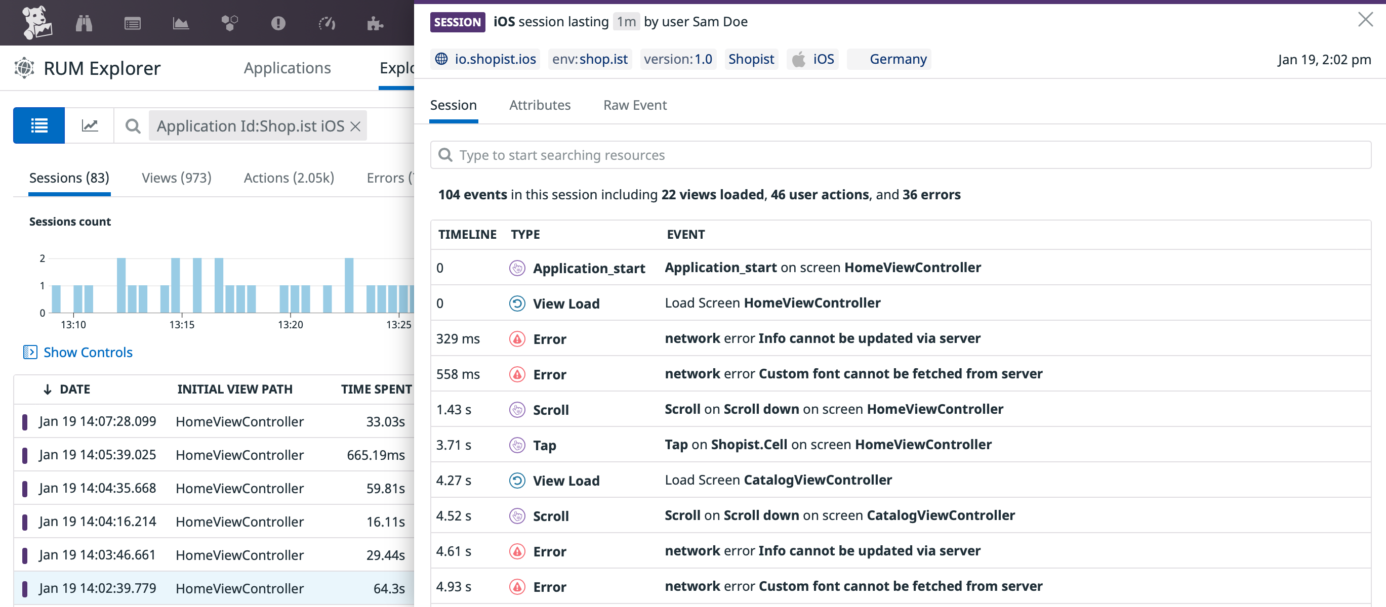 Datadog iOS RUM Collection