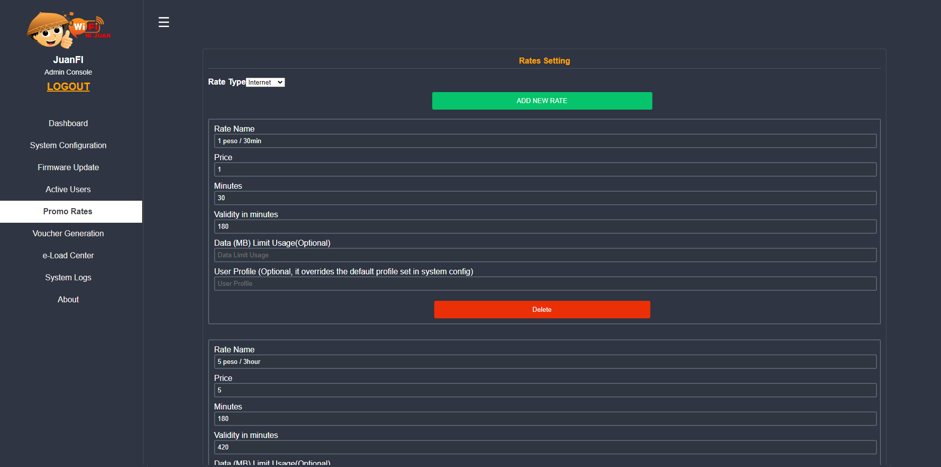 Configure Promo Rates