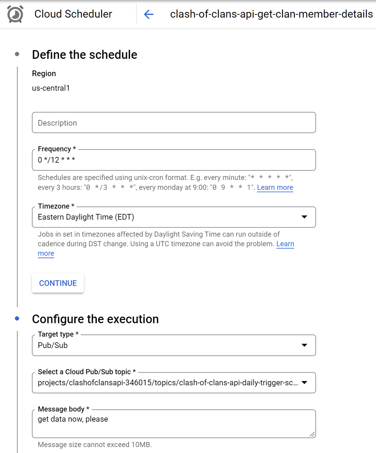 set up cloud scheduler to trigger cloud function through pub/sub