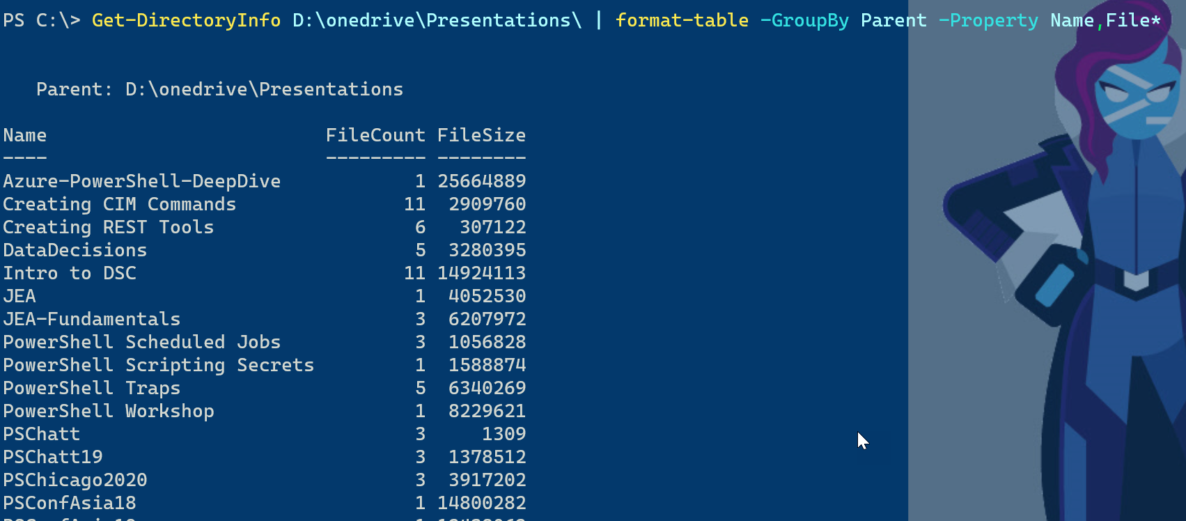 Get-DirectoryInfo table