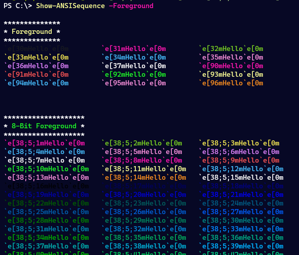 show ANSI foreground