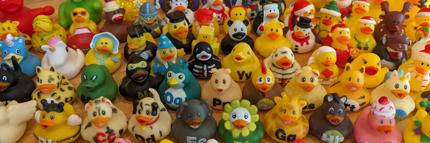 Dozens of rubber duckies of all shapes and sizes