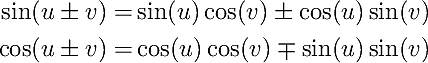 Addition formulas for sine and cosine