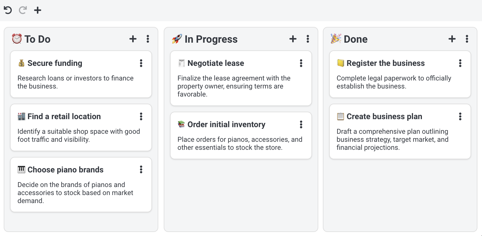 Example kanban board